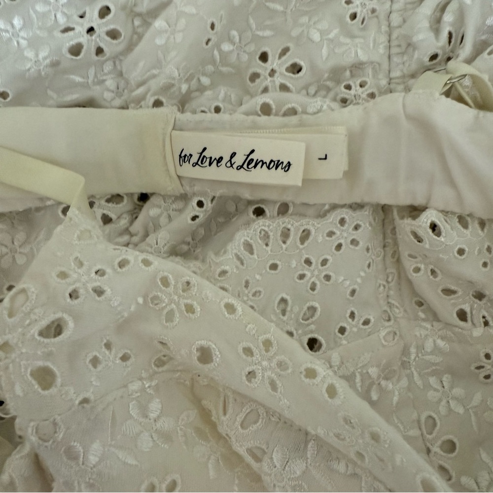For Love and Lemons Sophie Eyelet Mini Dress in White, size L - Picture 4 of 10